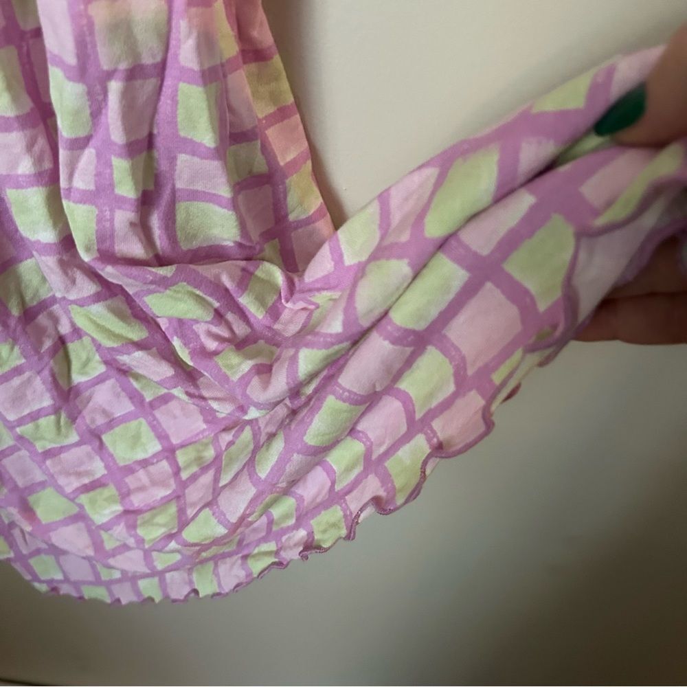 BP Dress Midi Sun Dress Grid Pink Purple Green White Lettuce Edge Casual Summer - Picture 5 of 11